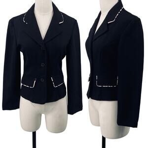 Vintage 90s City Triangles Blazer Animal Print Leopard Trim Fitted Black Small